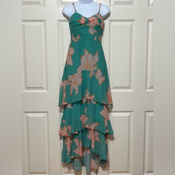Anthropologie Hutch Milo Floral Tiered Maxi Dress Sundress Turquoise Blue - Picture 5 of 7